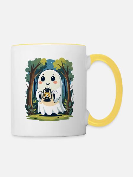 Laternengeist im nächtlichen Wald - Tasse zweifarbig - Weiß/Gelb