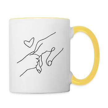 Poignée de main avec connexion cœur - Mug contrasté - blanc/jaune - Droite