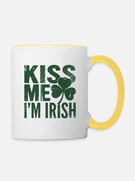 Küss mich, ich bin Irish Shamrock - Tasse zweifarbig - Weiß/Gelb