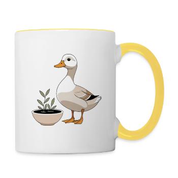 Duck in a plant pot – charming illustration - Contrasting Mug - white/yellow - Right