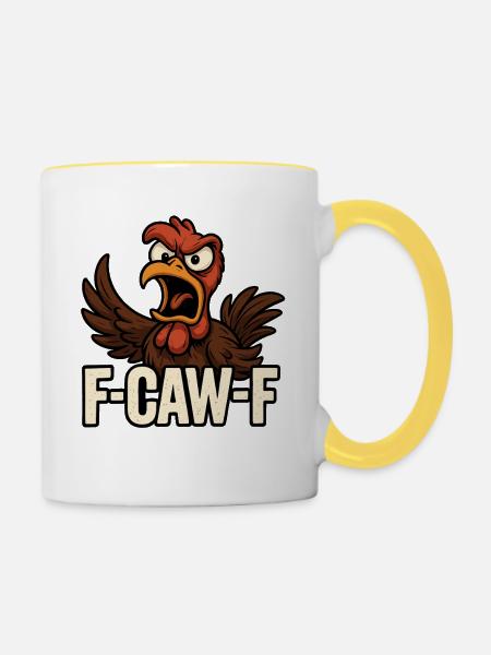 F-CAW-F – Wütendes Huhn Spruch - Tasse zweifarbig - Weiß/Gelb