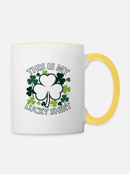 Mein Glückshemd Kleeblatt-Design - Tasse zweifarbig - Weiß/Gelb