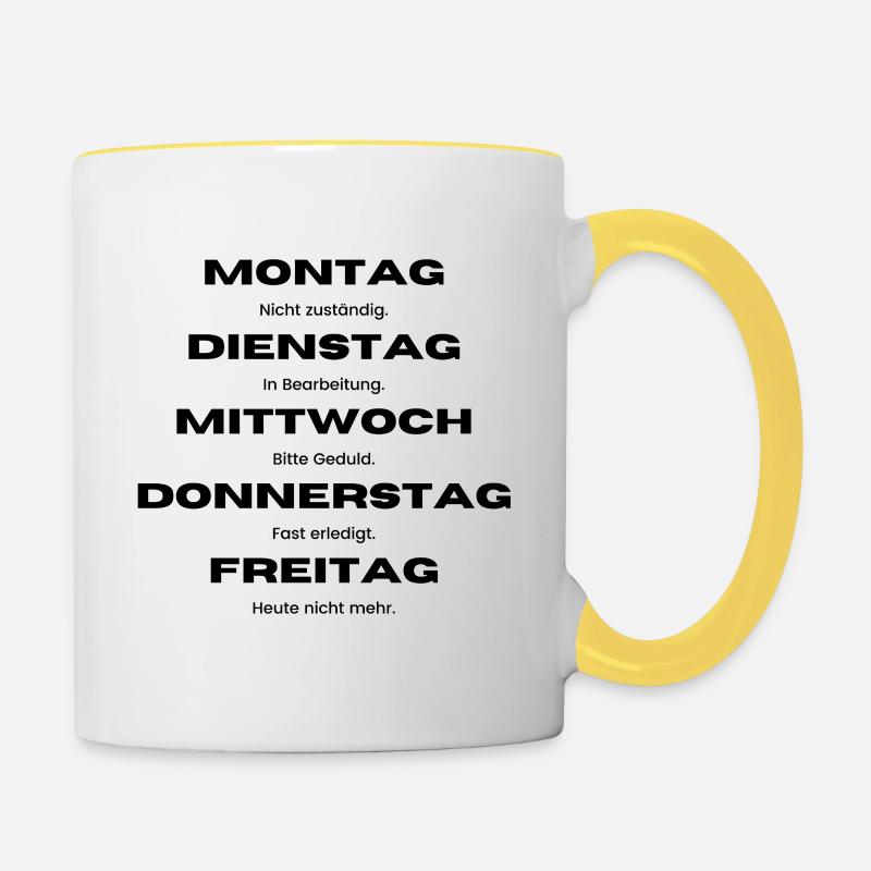 Semaine du bureau – Pas responsable avant vendredi Humour - Mug contrasté - blanc/jaune