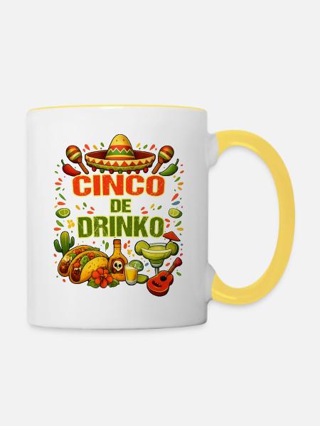 Cinco de Drinko - Cinco de Mayo - Tasse zweifarbig - Weiß/Gelb