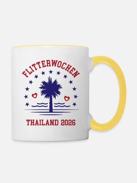 Flitterwochen Thailand 2026 Hochzeitsreise - Tasse zweifarbig - Weiß/Gelb