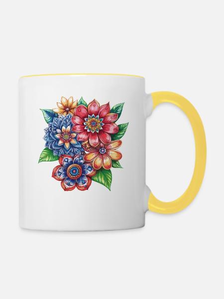 Farbexplosion Blütenbouquet - Tasse zweifarbig - Weiß/Gelb