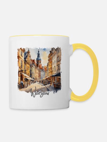 Warschauer Aquarell, Warschau, Polen - Tasse zweifarbig - Weiß/Gelb