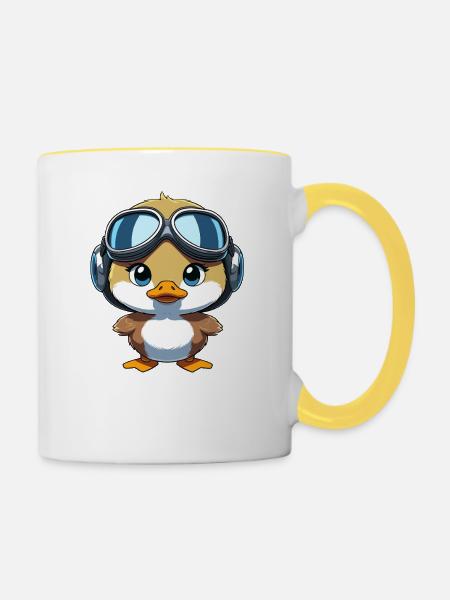 Quakender Pilot mit Fliegerbrille - Tasse zweifarbig - Weiß/Gelb
