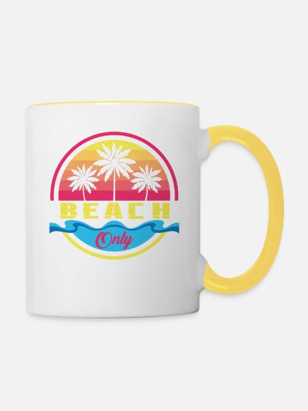 Beach Only Palmen Sunset Logo - Tasse zweifarbig - Weiß/Gelb