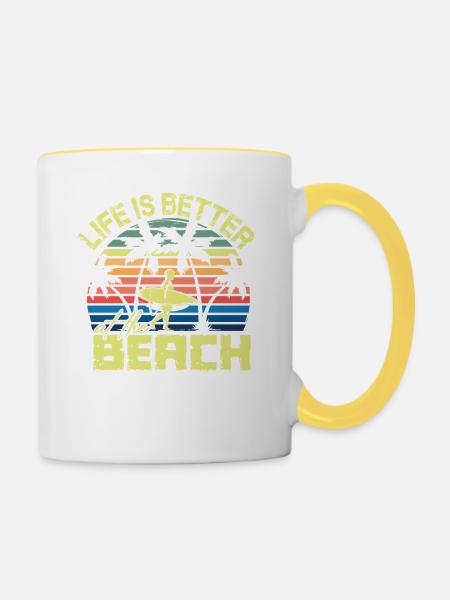 Beach Surfer Retro Sunset - Tasse zweifarbig - Weiß/Gelb
