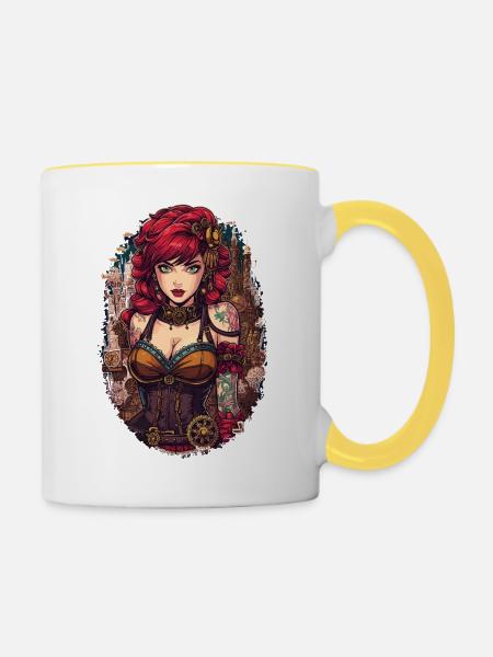 Steam Punk Schöne Frauen Steampunk - Tasse zweifarbig - Weiß/Gelb