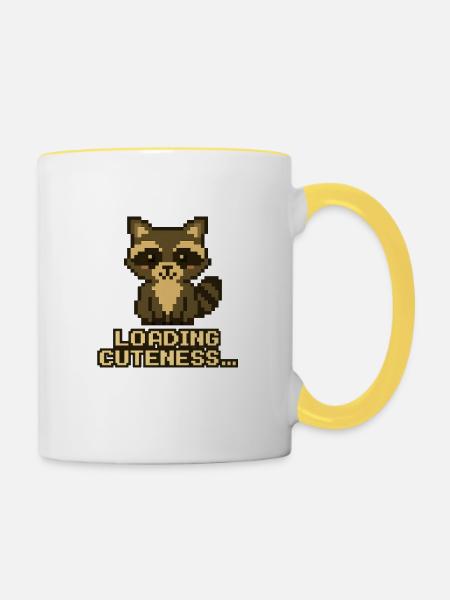 Pixel Waschbär: Niedlichkeit lädt - Tasse zweifarbig - Weiß/Gelb