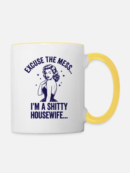 Ehrliche Hausfrau Ironie Retro Design - Tasse zweifarbig - Weiß/Gelb