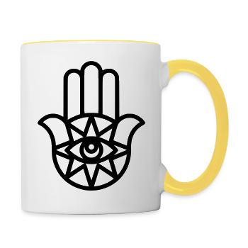 Hamsa Hand Fatima Umriss - Tasse zweifarbig - Weiß/Gelb - Rechts