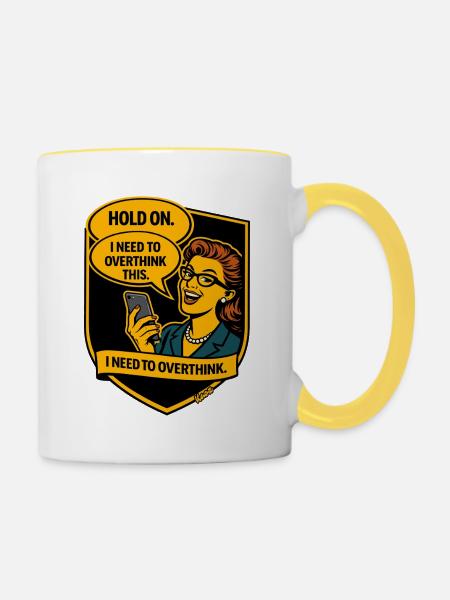 Retro Comic Überdenken - Overthinker - Tasse zweifarbig - Weiß/Gelb