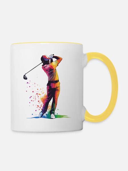 Golf-Schwung - Tasse zweifarbig - Weiß/Gelb
