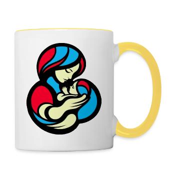 Style de blocs de couleur mère et enfant - Mug contrasté - blanc/jaune - Droite