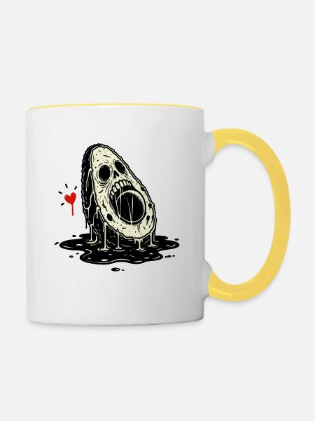 Totenkopf Horror Avocado - Tasse zweifarbig - Weiß/Gelb