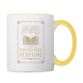 Parfum gedruckter Seiten | Bücherduft - Tasse zweifarbig - Weiß/Gelb - Rechts