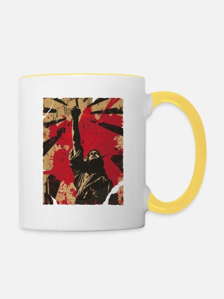 Aufstehende Faust Protest - Tasse zweifarbig - Weiß/Gelb