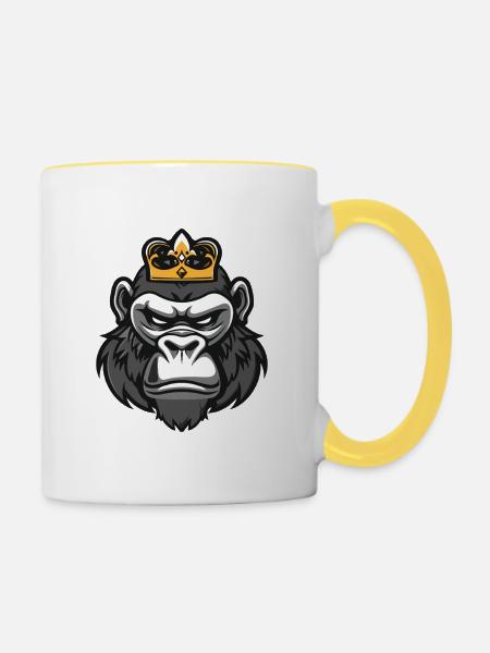 Gorilla Kopf Krone - Tasse zweifarbig - Weiß/Gelb