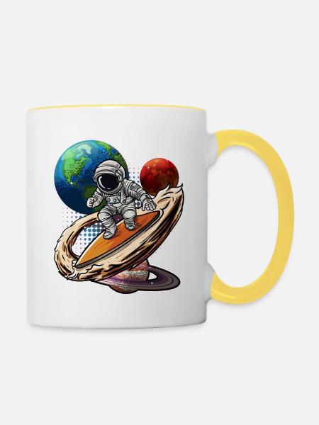 Astronauten-Wellenreiter Kosmos - Tasse zweifarbig - Weiß/Gelb