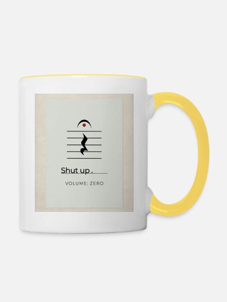Shut up – Volume Zero Minimal Design - Tasse zweifarbig - Weiß/Gelb