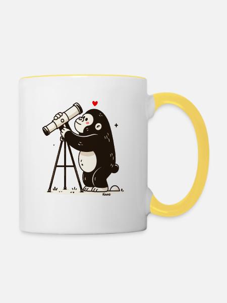 Kleiner Affe mit Teleskop - Tasse zweifarbig - Weiß/Gelb