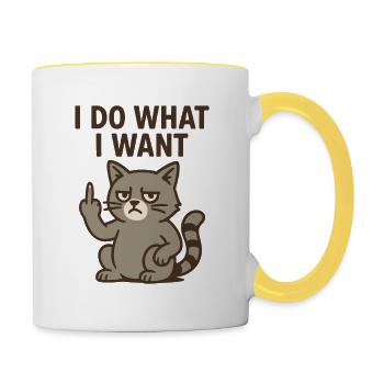 Je fais ce que je veux – chat chat coquin - Mug contrasté - blanc/jaune - Droite