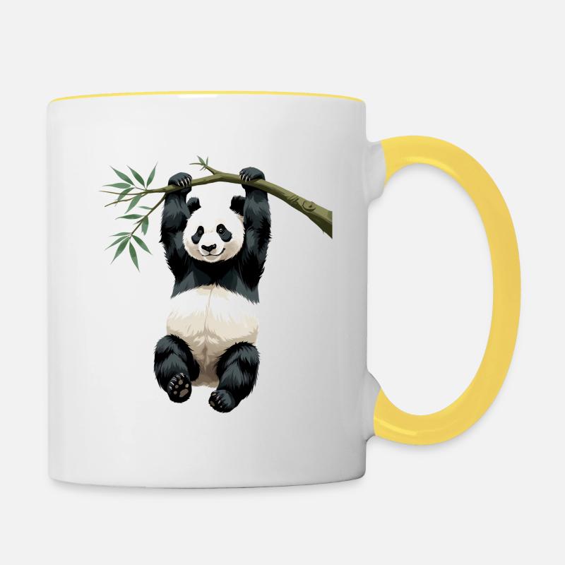Hanging Panda Bamboo Branch - Contrasting Mug - white/yellow