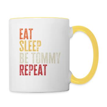 Eat Sleep Be Tommy Repeat Retro Name - Contrasting Mug - white/yellow - Right
