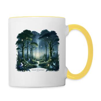 Sentier des Fées Lumineuses de la Forêt Nocturne - Mug contrasté - blanc/jaune - Droite