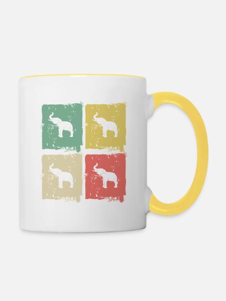 Elefant Quadri Pastell Muster - Tasse zweifarbig - Weiß/Gelb