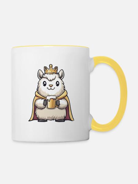 Alpaka Llama Bier König - Tasse zweifarbig - Weiß/Gelb