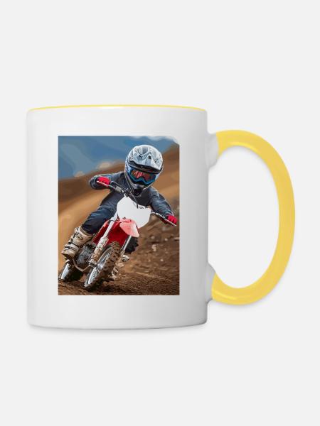 Motocross-Abenteuer im Staub - Tasse zweifarbig - Weiß/Gelb