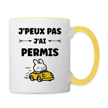 Humour j'ai mon permis de conduire - Mug contrasté - blanc/jaune - Droite