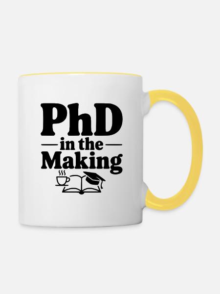 PhD in Entstehung - Tasse zweifarbig - Weiß/Gelb