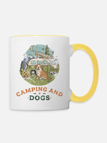 Camping And Dogs - Tasse zweifarbig - Weiß/Gelb