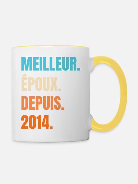 Bester Ehemann seit 2014 Geschenk-Ehemann - Tasse zweifarbig - Weiß/Gelb