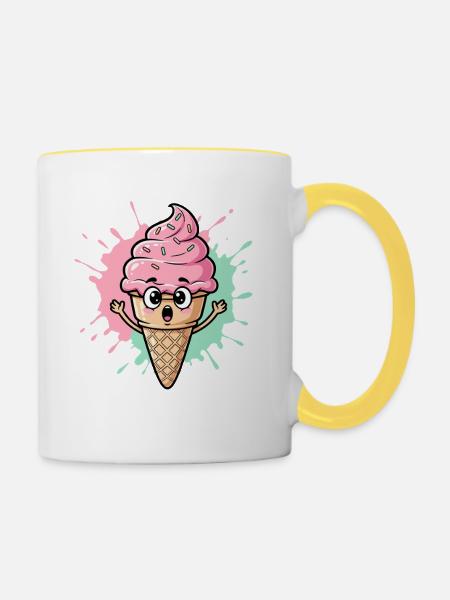 Kawaii Eistüte mit Sprinkles - Tasse zweifarbig - Weiß/Gelb