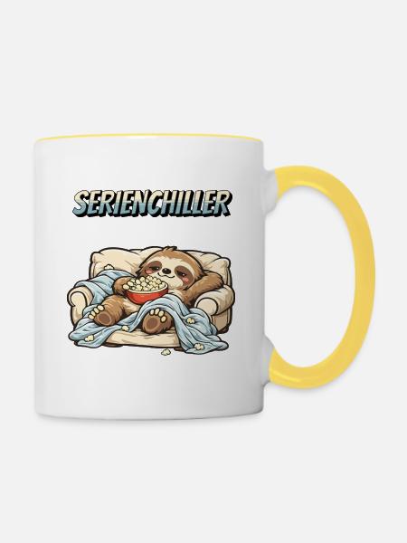 Faultier Serienchiller Spruch Faulenzer - Tasse zweifarbig - Weiß/Gelb