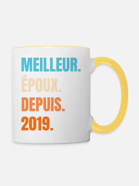 Bester Ehemann seit 2019 Geschenk-Ehemann - Tasse zweifarbig - Weiß/Gelb
