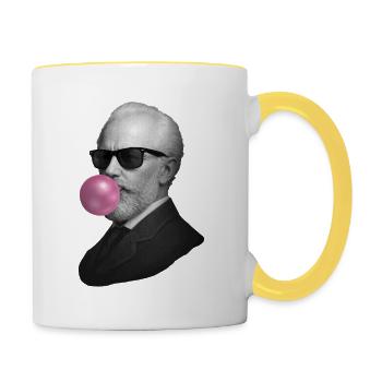 Retro Gentleman with Bubblegum - Contrasting Mug - white/yellow - Right