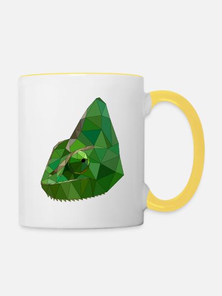 Low Poly Chameleon Geometric Art - Tasse zweifarbig - Weiß/Gelb