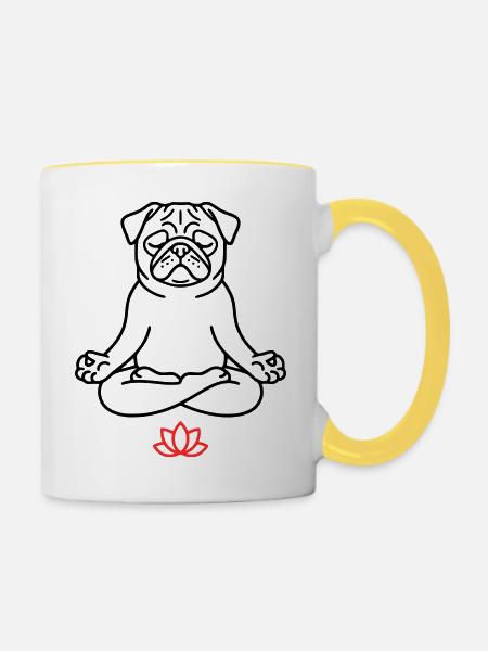 Mops Hund Zen Ausmalbild - Tasse zweifarbig - Weiß/Gelb