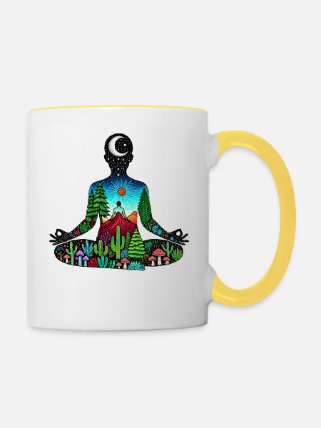 meditation nature - Tasse zweifarbig - Weiß/Gelb