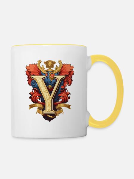 Y Buchstabe Name Krone - Tasse zweifarbig - Weiß/Gelb