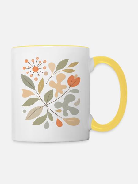 Abstraktes Blumen Muster Illustration - Tasse zweifarbig - Weiß/Gelb
