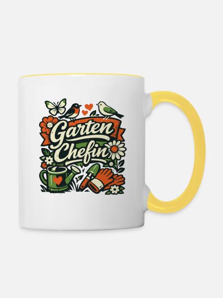Garten Chefin Gärtnerin Geschenk - Tasse zweifarbig - Weiß/Gelb