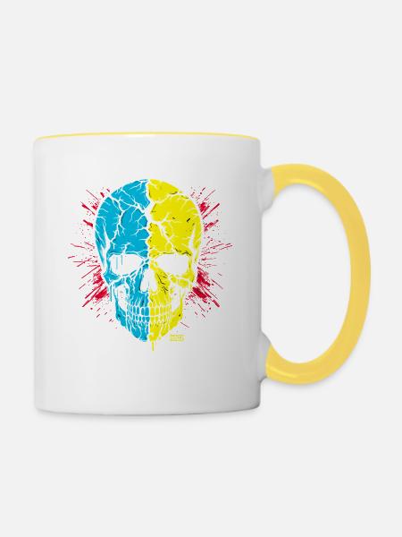 Skull Split Neon Palette - Tasse zweifarbig - Weiß/Gelb